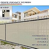 Windscreen4less Heavy Duty Privacy Screen Fence in Color Beige with White Stripes 6' x 50' Brass Grommets w/3-Year Warranty 150 GSM (Customized Sizes Available)