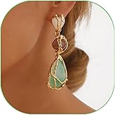 Boho Teardrop Dangle Earrings for Women Vintage Gold Tone Wrapped Green Stone Drop Earrings Multi Bead Statement Earrings for Party Wedding Daily Wear
