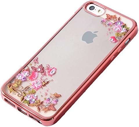 BELLETAS Case for iPhone 5s,for iPhone Se/5 Sparkly Slim Luxury Electroplated Flower Case, Protective Cushion Shock-Absorbing Soft TPU Rugged Bumper Cover with Anti-Scratch&Fingerprint Clear Back