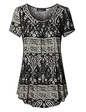 Vinmatto Women's Scoop Neck Pleated Blouse Top Tunic Shirt(XXL,Multi Black)