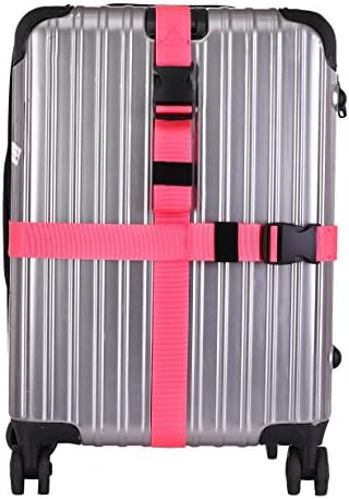 Careteilly Universal Long Cross Luggage Straps Compact Organized Suitcase Belts 2 Pack (Pink)