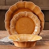 The Pioneer Woman 82696.12R Paige 12-Piece Crackle Glaze Dinnerware Set, Amber/Brown