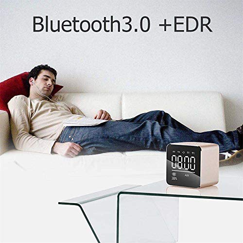 Sammid Wireless Speaker, Bluetooth Portable Speaker with LCD Display Alarm Snooze Function Mirror Clock Loud Speaker Music Player Support 3.5mm Audio or TF/Micro SD Card or Bluetooth Playing - Gold - Thumbnail 4