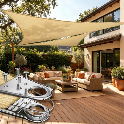ColourTree 25' x 28' x 37.54' Beige Triangle Shade Sail for Outdoor Patio at Amazon