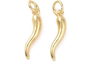 KitBeads 10pcs 18k Real Gold Plated Chilli Pepper Charms Lucky Cornicello Brass Italian Horn Charm for Jewelry Making Bracelets Necklace Earrings Crafts Bulk