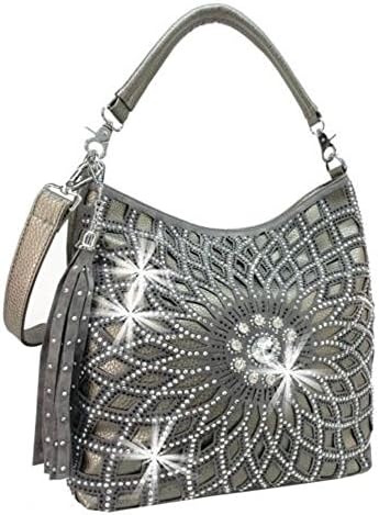 Dazzling Extra Bling Western Rhinestone Messenger Bag Shoulderbag Purse Pewter