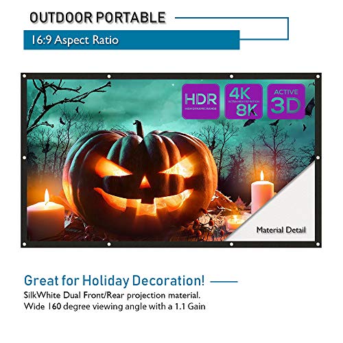 Akia Screens 120 inch Outdoor Portable Projector Screen Collapsible 16:9 Anti-Crease Foldable Dual Front Rear Retractable 120” Movie Theater Projection Screen Home DIY Hang Grommet AK-DIYOUTDOOR120H
