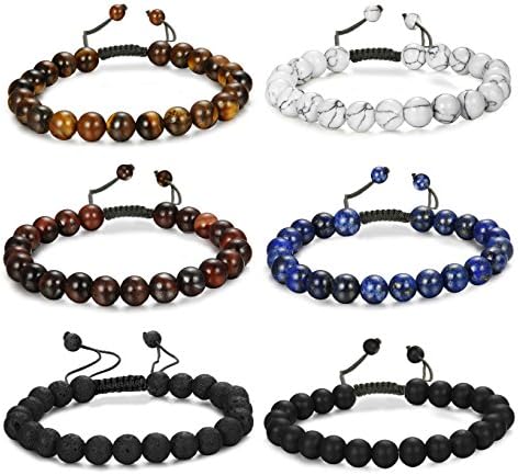 FUNRUN JEWELRY 6PCS Bead Bracelets for Men
