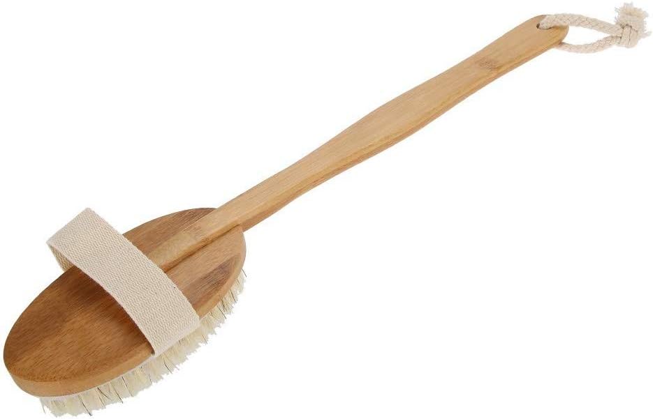 Long Bath Shower Body Brush Bristles Brushing Exfoliating,Skin Cleaning Care Brush Massager, White