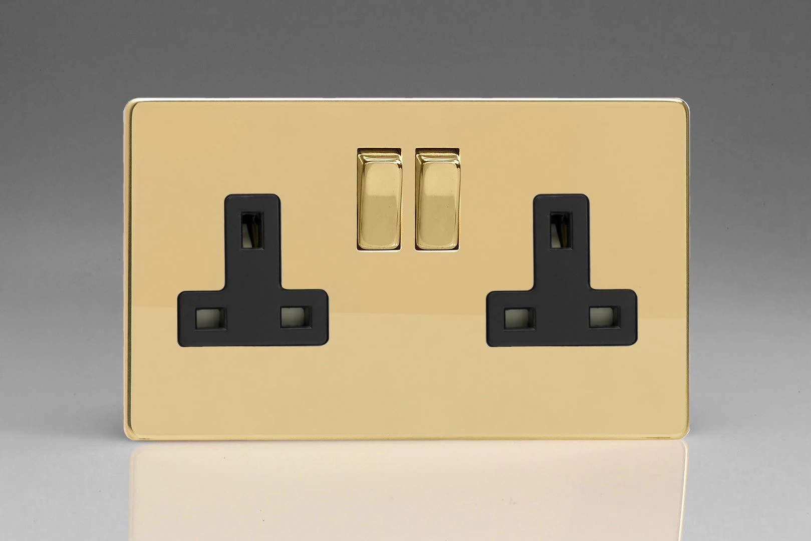 Varilight XDV5BS 13A Socket Black 2 Gang Polished Brass