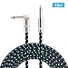 Guitar Cable, Mugig Professional Cable for Guitar/Bass/Keyboard - 16ft/5m Instrument Cable 1/4" (6.3mm), Straight Jack to Angled Jack, Tweed Woven (16ft, Cyan-Black)