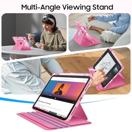 Fintie Rotating Case for iPad A16 11th Generation 2025 & 10 Generation 2022 11 Inch, 360° Case with Clear Acrylic Back, Sturdy Frame - Starry Pink