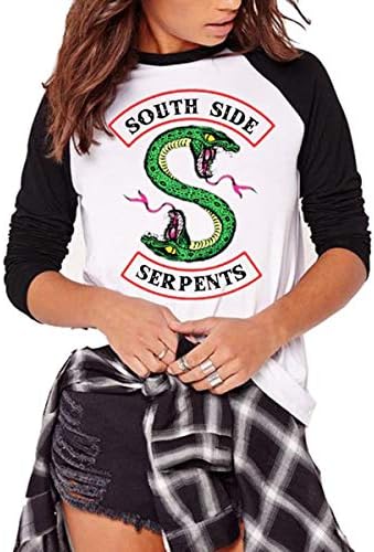 ZMLIA Womens Riverdale Letters Print Raglan T-Shirts Long Sleeve Round Neck Patchwork Tees