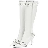 Dsevht Women's Stiletto Black Knee High Boots Sexy Pointed Toe Boot Fashion Trendy High Heel Boots Zipper