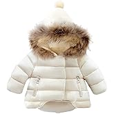 Mallimoda Baby Boys Girls Down Jacket Toddler Winter Warm Puffer Down Coat Cotton Hooded Fur Snowsuit
