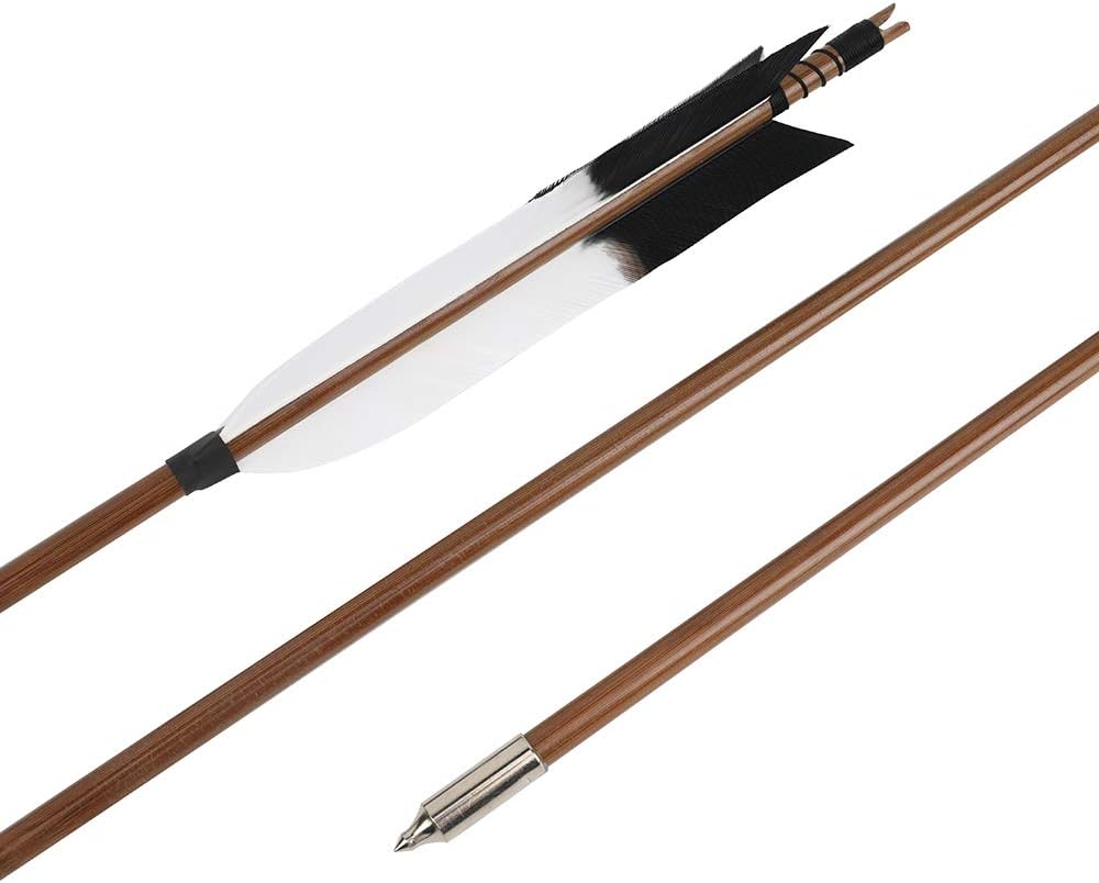 PG1ARCHERY Bamboo Arrows, 12 Pack Practice Target Arrow Handmade Self Nock Feather Fletched 6.2" Vane for Longbow Traditional & Recurve Bow Gray White : Sports & Outdoors