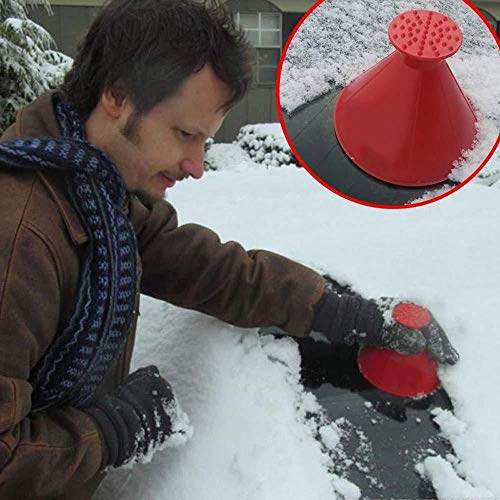 LonTime Scrape A Round Ice Scraper Cone Magic Cone-Shaped Windshield Ice Scraper Car Snow Removal Shovel Tool (Red) - Thumbnail 2