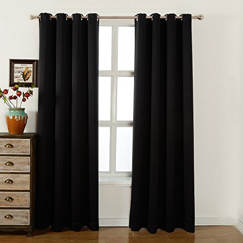 Blackout Curtains-52 W X 84 L Inch,Set Of 2 Panels Room Darkening Drapes,Grommet Top,Thermal Insulated,Toxic Free Energy Smart With Bonus Tie Back(Black)