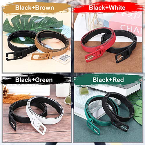 JASGOOD Women Skinny Waist Belt Single Color Basic Thin Belt for Dress Jeans Pants 0.75 inch Wide 2 Pack, Black+Brown Perfect for Waist Size 30\