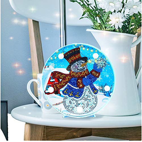DIY Diamond Painting Lamp with LED Lights Full Drill Crystal Drawing Kit Bedside Night Light Arts Crafts for Home Decoration or Christmas Gifts 6.0x6.0inch(Snowman)