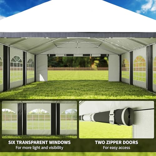 Outsunny 20'x20' Heavy Duty Large Party Tent & Carport with Removable Sidewalls, Windows, Portable Garage Canopy Tent, Sun Shade Shelter for Parties Wedding Outdoor Events, Grey