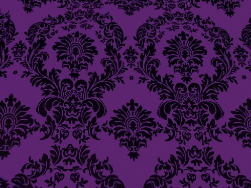 Taffeta Flocking Damask Purple with Black Flock 58 Inch Fabric By the Yard from The Fabric Exchange 