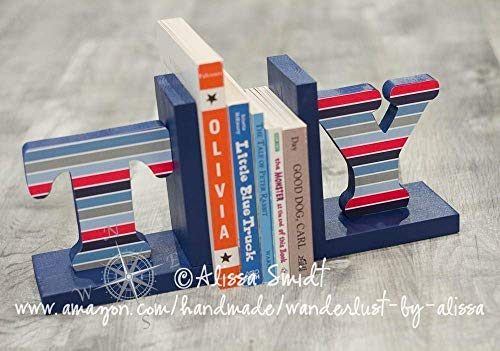 Letter Bookends, Initial Bookends, Wooden Custom Bookends - Custom Created to Coordinate with Your Decor (alphabet bookends, name bookends, stripe, geometric)