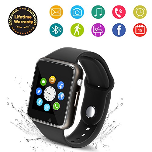 Bluetooth Smart Watch - 321OU Touchscreen Smartwatch Sport Smart Fitness Tracker Watch Smart Wrist Watch Support SIM TF Card with Camera for IOS iPhone Android Samsung LG for Kids Men Women (Black)