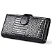 JEEBURYEE RFID Blocking Wallet for Women Large Capacity Genuine Leather Clutch Wallet Card Holder Long Ladies Trifold Wallet Purse Black