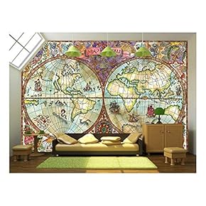 Illustration - Vintage Illustration with World Atlas Map on Antique Paper. Pirate Adventures - Removable Wall Mural | Self-Adhesive Large Wallpaper - 66x96 inches