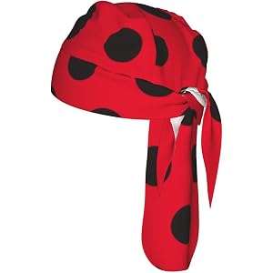 Do Rag for Men Skull Cap, Ladybug Black Dotted Spots Red Print Durag Head Wrap Bandana for Running Motorcycle Cycling