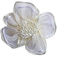 Chenkou Craft 40pcs Organza Ribbon Flowers with Beads Appliques (Beige)