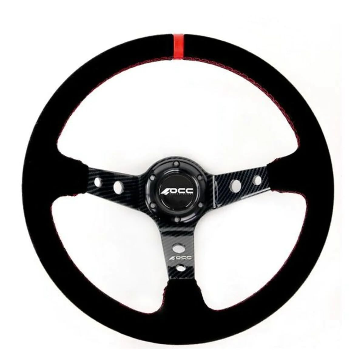 OCC MOTOR SPORT OFFSET STEERING WHEEL TRACK MODEL ALCANTARA WITH CARBON LOOK ARMS - 90 MM FULL DISH WHEEL - 350MM (14 INCH)