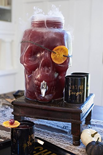 Circleware Skull Face Beverage Dispenser, Sun Tea Jar with Spigot, Fun Party Entertainment Glassware Drink Water Pitcher for Juice, Wine, Kombucha and Cold Drinks, Huge 2.1 Gallon, Clear