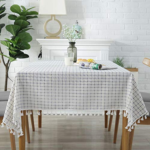 Square Checkered Table Cloth (55"x70") - Cotton Linen Table Cloths for Kitchen - White Fabric Table Cover - Modern Decorative Dining Table Cover - Outdoor Patio Table Cover - Rectangle Table Cloth - Thumbnail 2
