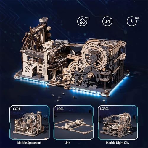 ROKR Marble Rails Combination Set 3D Puzzle Adult Model Kits Gift Idea for Men Marble Spaceport & Night City & Link Pack