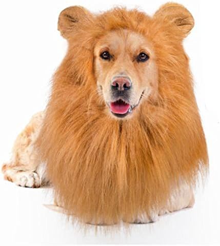 Yosmi Lion Mane Costume for Dog Adjustable size Clearly synthetic fibers Perfect fasten around dog head Lion Wig for Dog Retriever Mastiff Halloween lion costume
