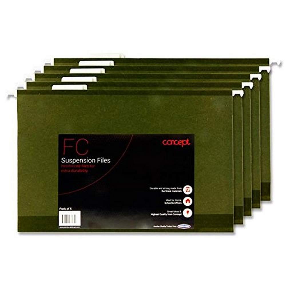 Premier Stationery Concept Foolscap Reinforced Suspension Files - Green (Pack of 5)