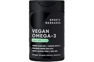 Sports Research Vegan Omega-3 Fish Oil Alternative from Algae Oil - Highest Levels of Vegan DHA & EPA Fatty Acids | Non-GMO Tested - 60 Veggie Softgels (Carrageenan Free)