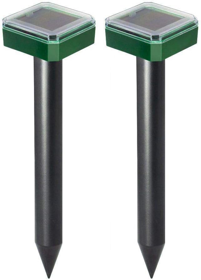 VANZO Mole Repellent, 2 Pack Ultrasonic & Solar Powered Gopher/Vole/Chipmunk Repellent for Outdoor