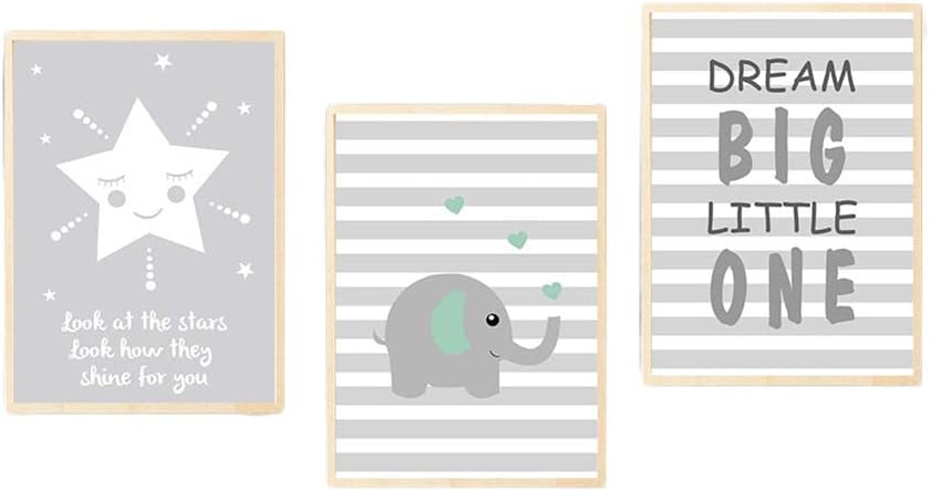 displa08 3PCs Nordic Elephant Star Letters Canvas Painting Kids Room Nursery Wall Home Decor - 30 * 40cm