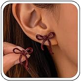 Aneneiceera Vintage Hollow Red Bow Stud Earrings Filigree Red Bowknot Earring Burgundy Bow Tie Earrings Ribbon Tie Stud Earrings Jewelry for Women