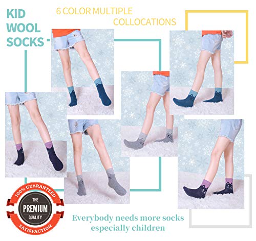 LANLEO 6 Pairs Children's Winter Thick Warm Soft Cute Animal Crew Wool Socks For Kids Boys Girls Cat,1-3 Year Old