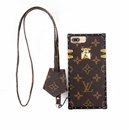 iPhone X Case, Vintage Elegant Luxury Designer Monogram PU Leather Back Cover with Lanyard Soft Bumper Trunk Case for iPhone X