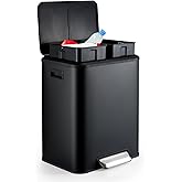 Garvee Dual Trash Can for Recycling and Trash, Stainless Steel Kitchen Trash Can with Lid and Foot Pedal, Double Compartment Garbage Can, with Recycling Bin (Black, 8 Gallon(2x4Gal))