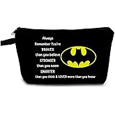 YULUENZE Bat Movie Makeup Bag Bat Classic Logo Gift Black Organizer Bag You Are Stronger Smarter Than You Think Bat Toiletry Zipper Pouch Gift for Movie Fans Women