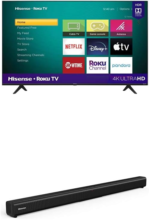 Hisense 43-Inch Class R6090G Roku 4K UHD Smart TV with Alexa Compatibility (43R6090G, 2020 Model) + Hisense 2.0 Channel Sound Bar Home Theater System with Bluetooth (Model HS205)