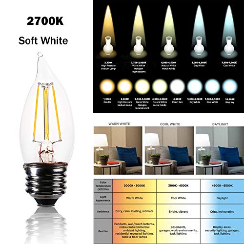FLSNT 60 Watt Equivalent LED Chandelier Light Bulbs, Dimmable 4.5W CA11 LED Filament Bulbs, E26 Medium Base, 2700K Soft White, 12 Pack