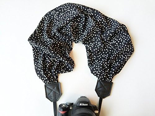 scarf camera strap - camera neck strap - dslr camera strap - black and white polka dot