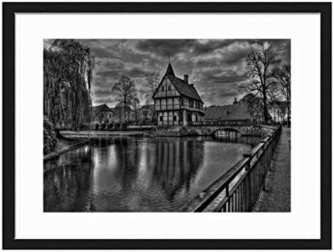 Tcrying Architecture Beauty Bridge - Art Print Wall Black Wood Grain Wall Art Picture 20x14 Inches Framed